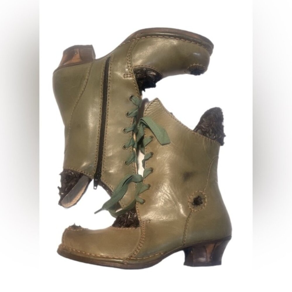 NWT Rovers Steampunk Style green Leather Trendy Coachella laceup ankle boots 36